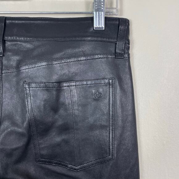 Rag & Bone Black High Waisted Slim Straight Ankle Crop Wren Lamb Leather Pants - Picture 10 of 12